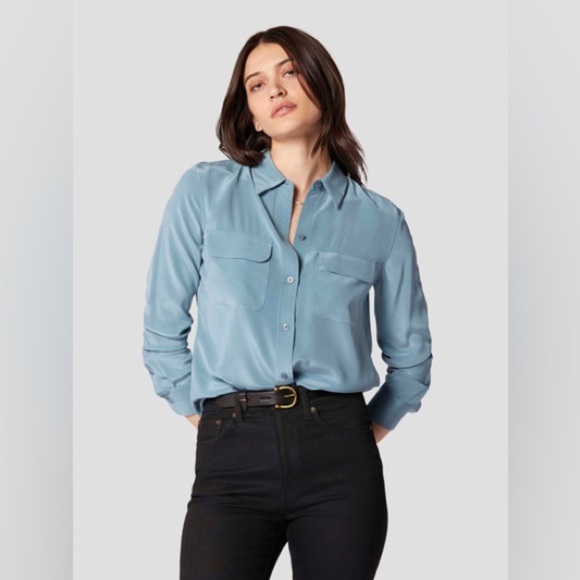Equipment Signature Slim Fit Silk Blouse Blue Size XS - Picture 1 of 12